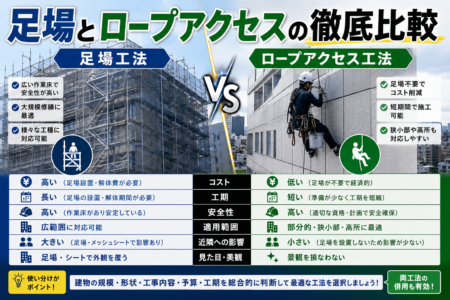 足場・ロープアクセス・ハイブリッド工法を徹底比較！大規模修繕で最適な工法の選び方