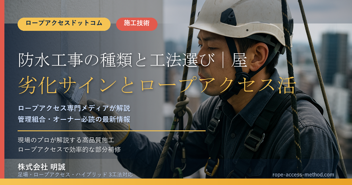 防水工事の種類と工法選び|屋上・ベランダの劣化サインとロープアクセス活用