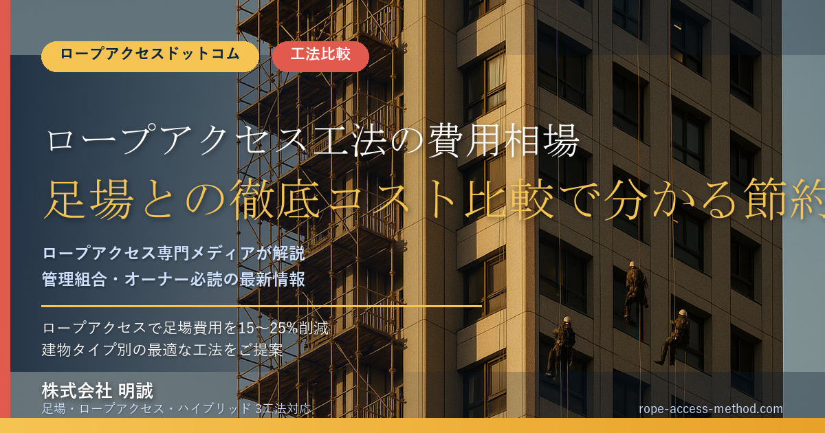 ロープアクセス工法の費用相場|足場との徹底コスト比較で分かる節約効果